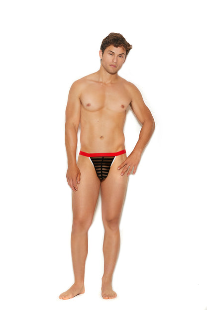 Mens Striped Mesh G-string Pou