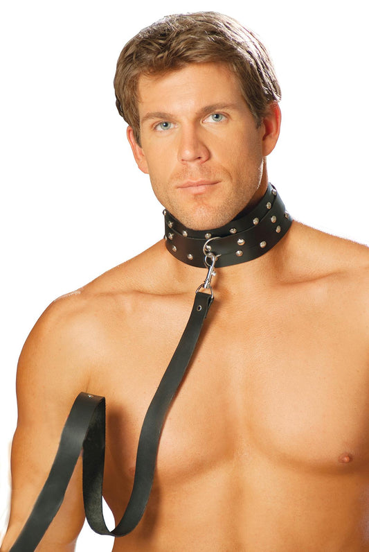 Leather Collar W/ Studs And O