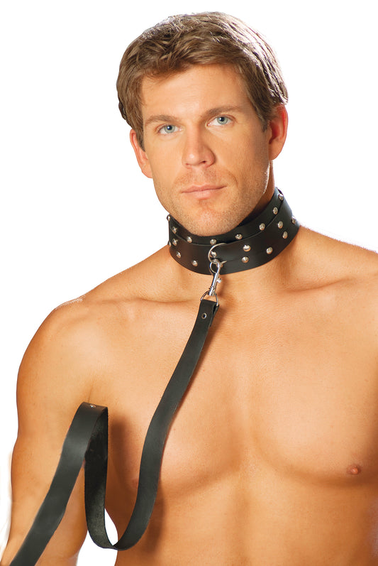 Mens Leather Collar With Studs And O Ring