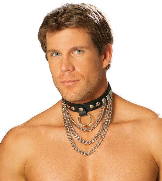 Mens Leather Collar With Chains And O Ring