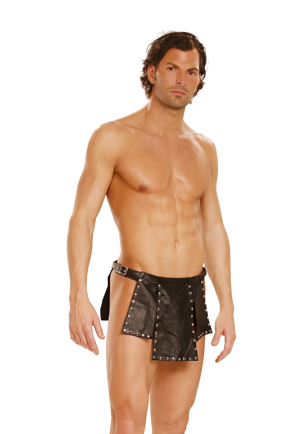 Leather Kilt With Nail Heads And Adjustable Buckle Closure